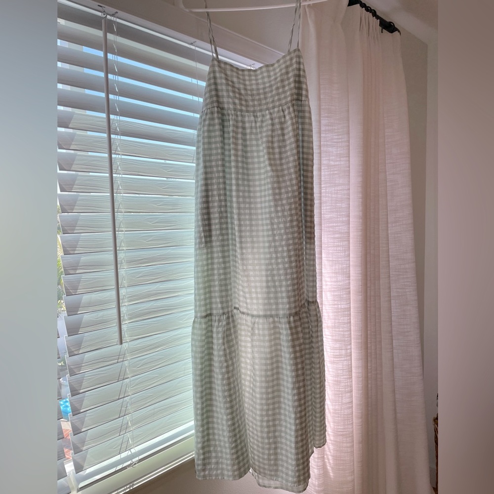 Green Gingham summer maxi dress